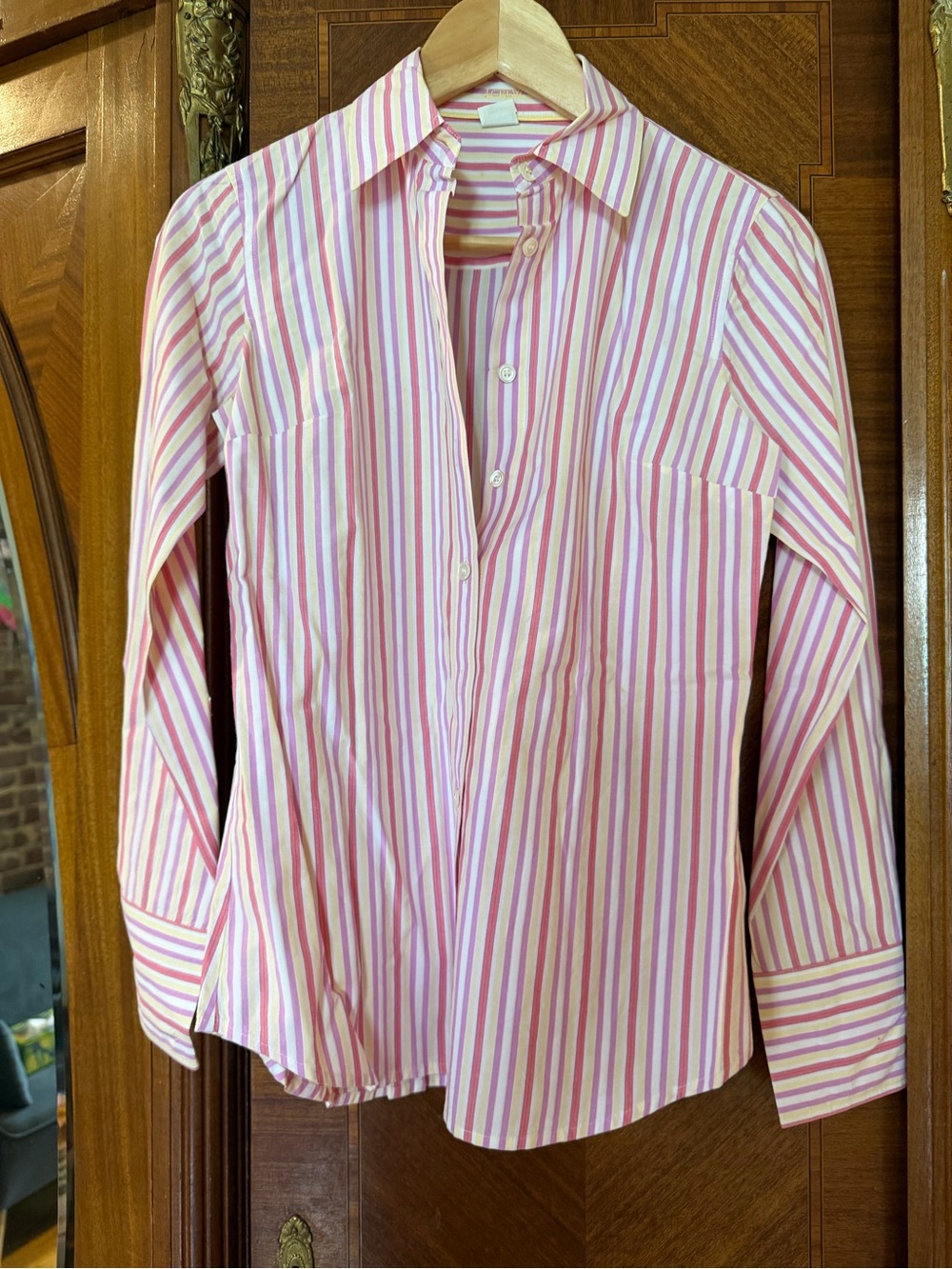 J. Crew Pink & White Vertical Stripe Button-Down Shirt